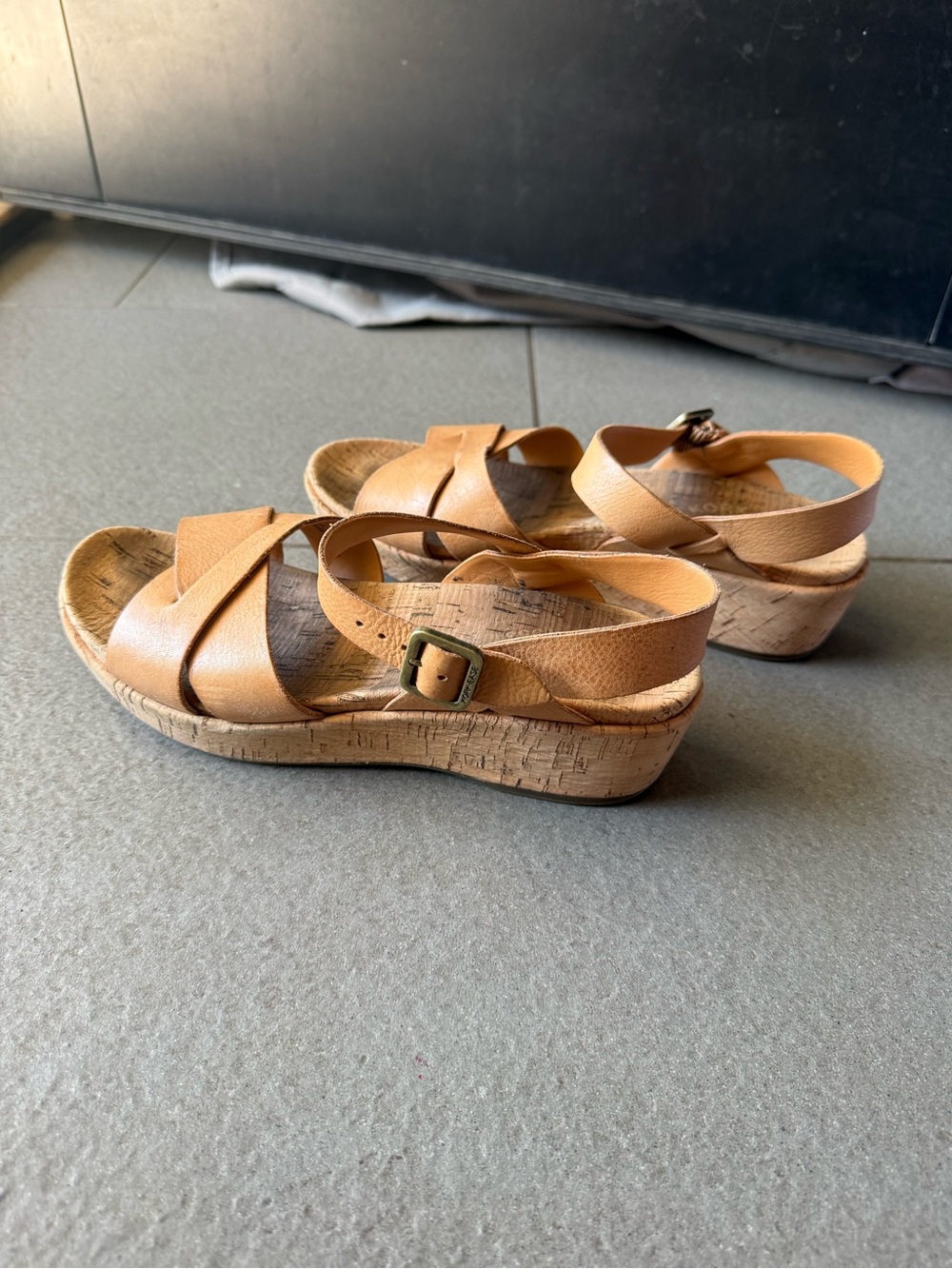 Kork-Ease Tan Leather Cork Wedge Sandals Women’s Size 7